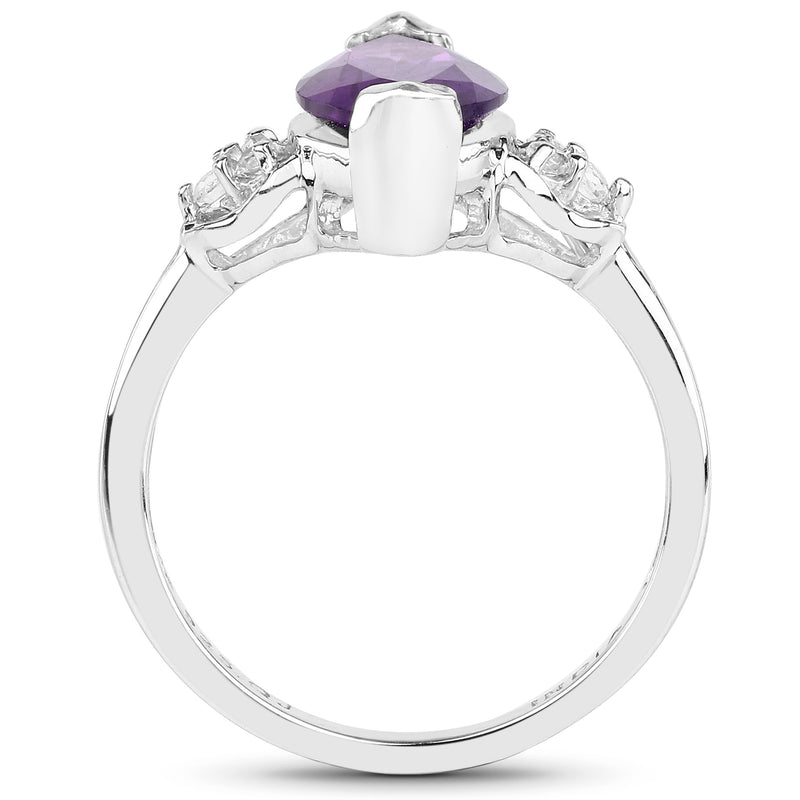 2.66 Carat Genuine Amethyst and White Topaz .925 Sterling Silver Ring