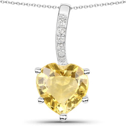 2.24 Carat Genuine Citrine and White Topaz .925 Sterling Silver Pendant