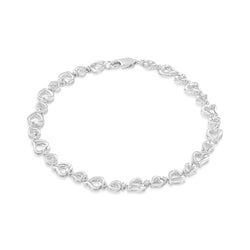 .925 Sterling Silver Prong Set Diamond Accent Alternating Heart Link Bracelet (I-J Color, I3 Clarity) - 7.25" Inches