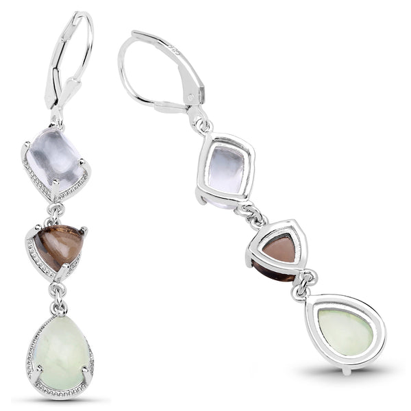 9.56 Carat Genuine Crystal Quartz, Smoky Quartz and Prehnite .925 Sterling Silver Earrings