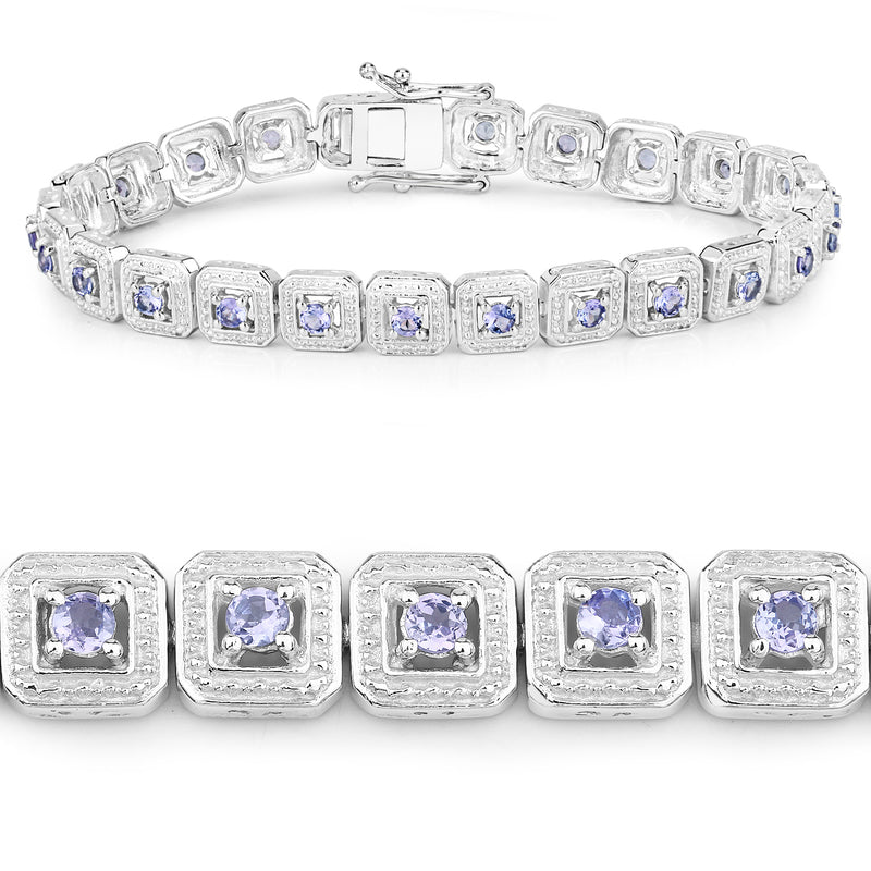 2.40 Carat Genuine Tanzanite .925 Sterling Silver Bracelet