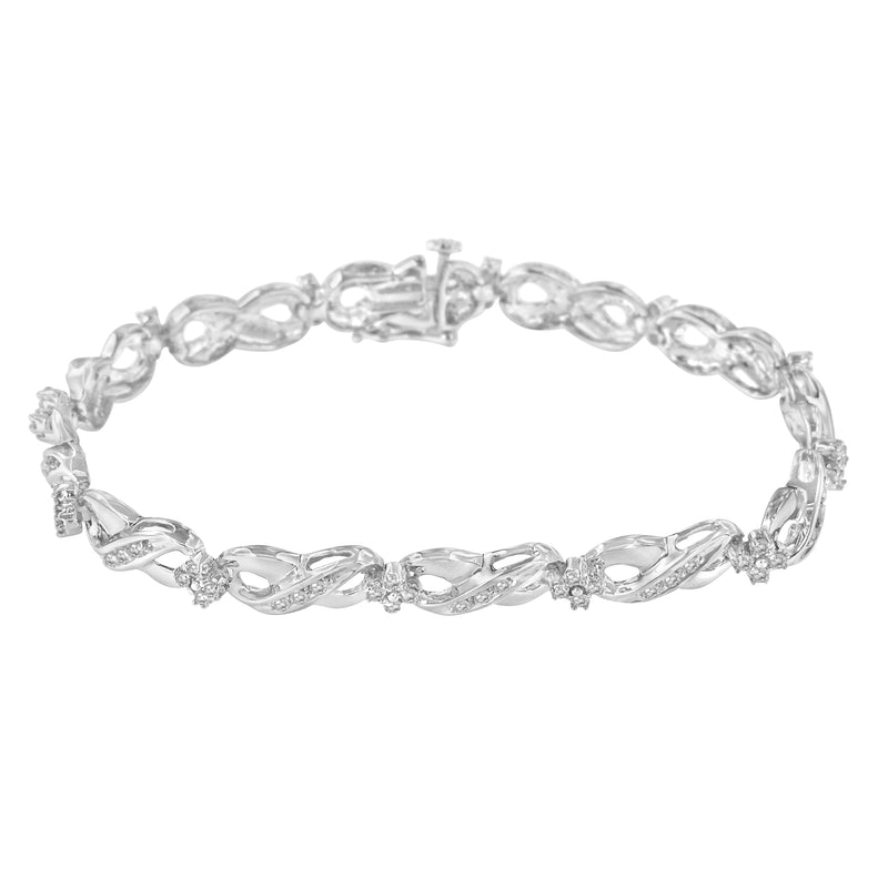 .925 Sterling Silver 1/4 cttw Prong Set Rose-Cut Diamond Infinity Link Tennis Bracelet (I-J Color, I2-I3 Clarity) - Size 7"