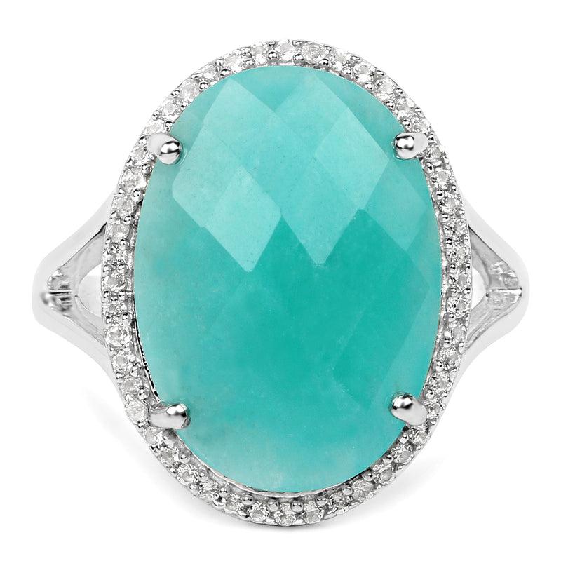 8.14 Carat Genuine Amazonite And White Topaz .925 Sterling Silver Ring