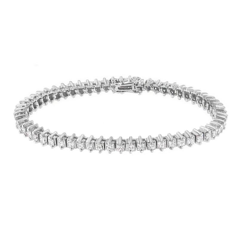 14K White Gold 5.0 Cttw Clarity Enhanced 2 Prong Set Princess-Cut Diamond Tennis Bracelet (H-I Color, I1-I2 Clarity)