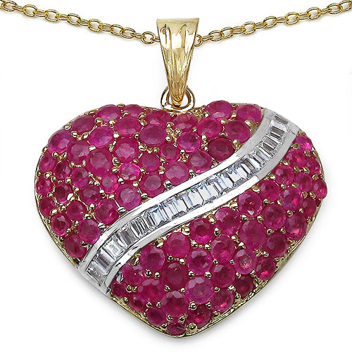 14K Yellow Gold Plated 4.67 Carat Genuine Ruby & White Topaz .925 Sterling Silver Pendant