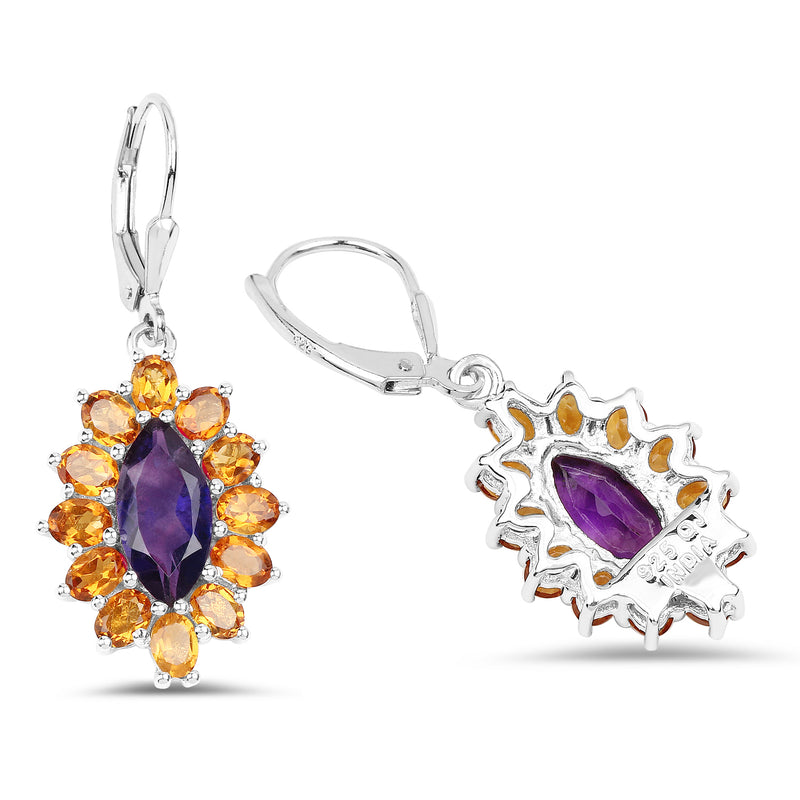 6.54 Carat Genuine Amethyst & Madeira Citrine .925 Sterling Silver Earrings