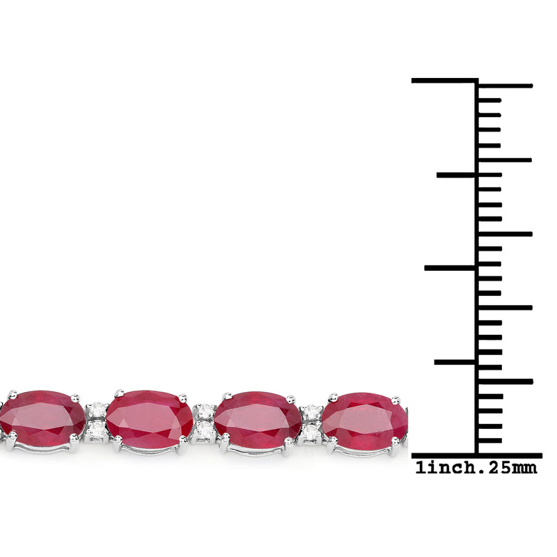 13.50 Carat Genuine Ruby and White Diamond 14K White Gold Bracelet