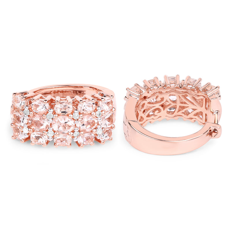 14K Rose Gold Plated 5.94 Carat Genuine Morganite and White Diamond .925 Sterling Silver Earrings