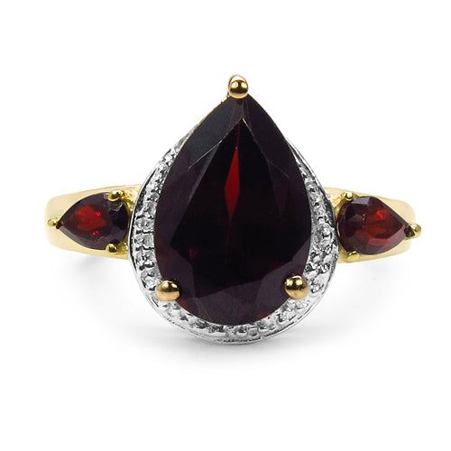 14K Yellow Gold Plated 3.50 Carat Genuine Garnet .925 Sterling Silver Ring