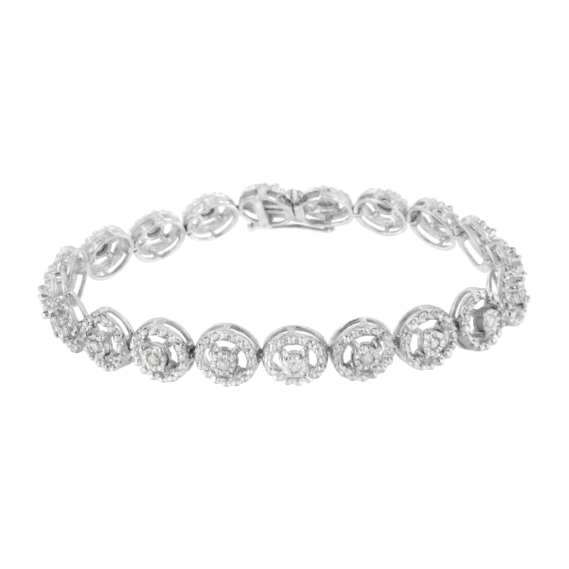 .925 Sterling Silver 1/2 Cttw Diamond Nested Circle Miracle Set Open Wheel 7.25" Fashion Link Bracelet (I-J Color, I3 Clarity)