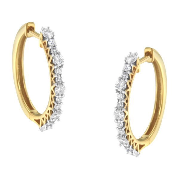 Yellow Gold Plated Sterling Silver Diamond Hoop Earrings (1 cttw, J-K Color, I2-I3 Clarity)