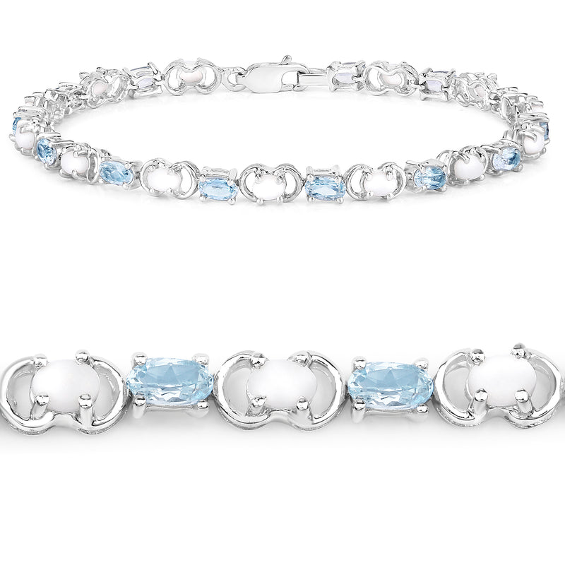 4.81 Carat Genuine Opal and Blue Topaz .925 Sterling Silver Bracelet