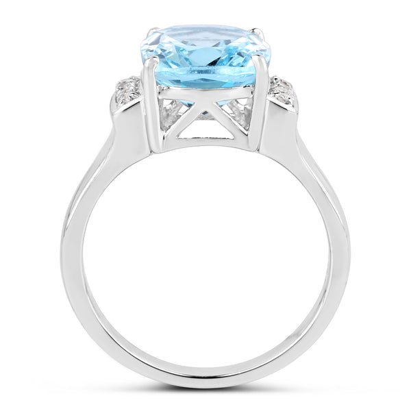 4.28 Carat Genuine Blue Topaz and White Topaz .925 Sterling Silver Ring