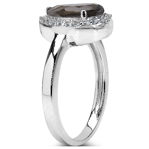 1.94 Carat Genuine Smoky Quartz & White Topaz .925 Sterling Silver Solitaire Ring