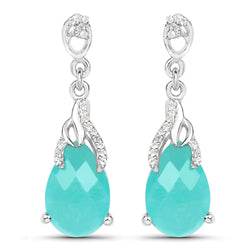 5.56 Carat Genuine Amazonite And White Topaz .925 Sterling Silver Earrings