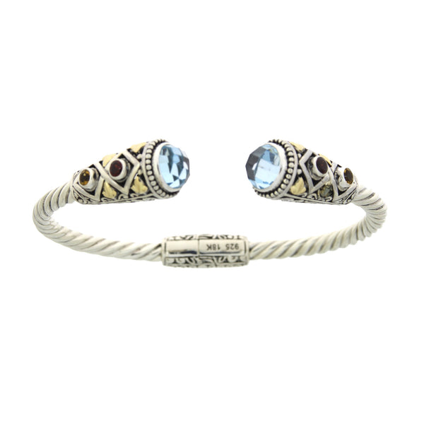 Blue Topaz Bangle Bracelet Sterling Silver 18KT Gold