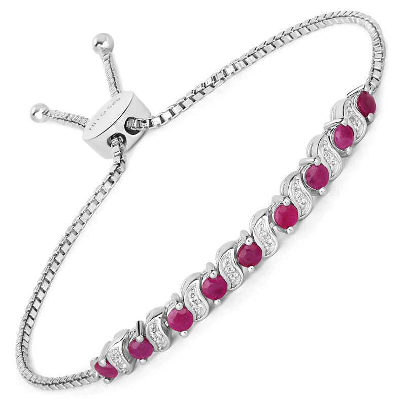 1.25 Carat Genuine Ruby and White Topaz .925 Sterling Silver Bracelet