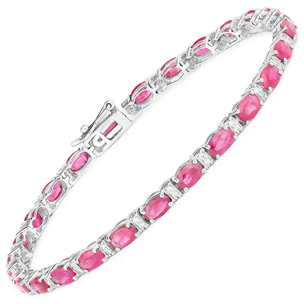 7.01 Carat Genuine Ruby and White Diamond 14K White Gold Bracelet