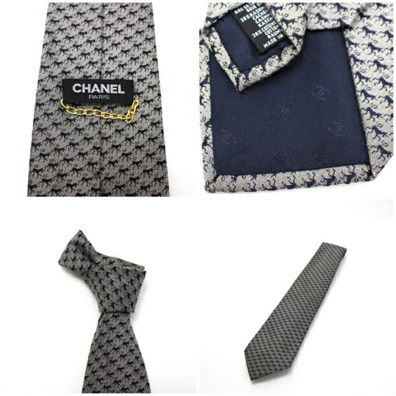 Chanel tie gray x navy with chain CHANEL mens