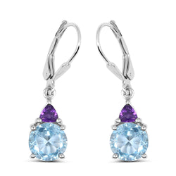 5.00 Carat Genuine Blue Topaz and Amethyst .925 Sterling Silver Earrings