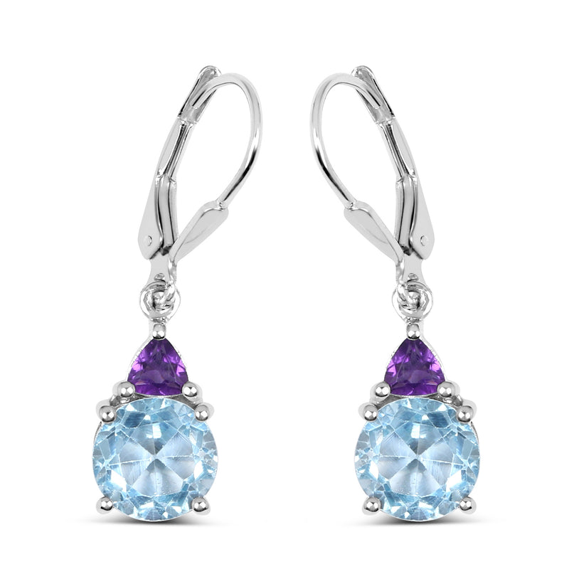 5.00 Carat Genuine Blue Topaz and Amethyst .925 Sterling Silver Earrings