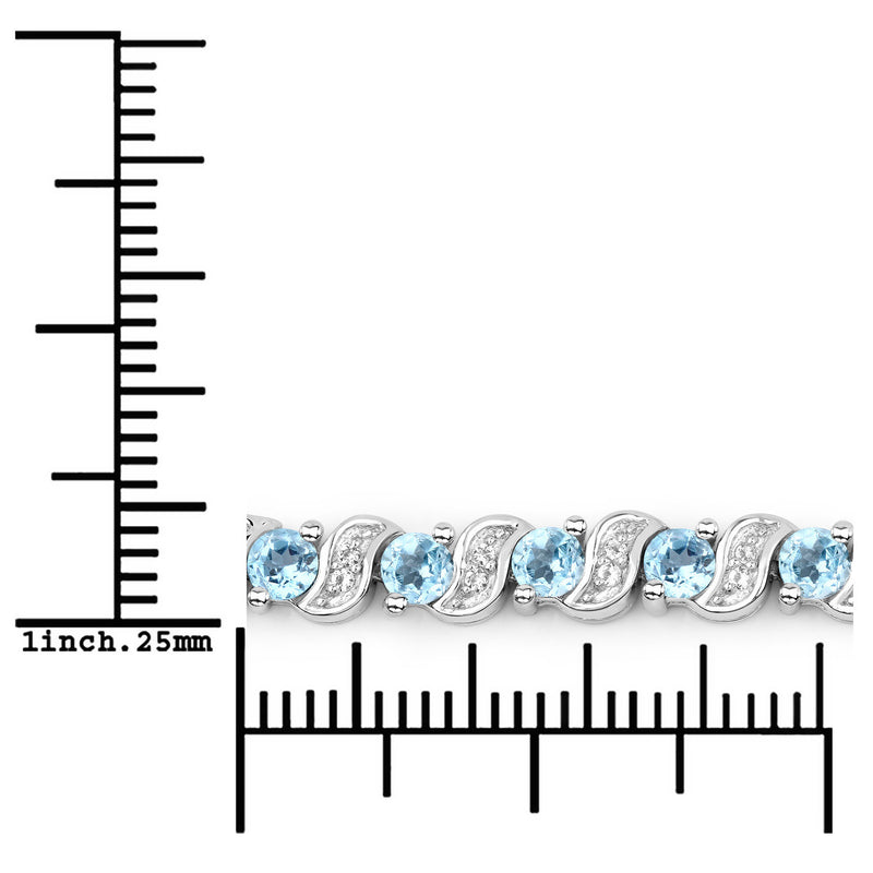 1.16 Carat Genuine Swiss Blue Topaz and White Topaz .925 Sterling Silver Bracelet