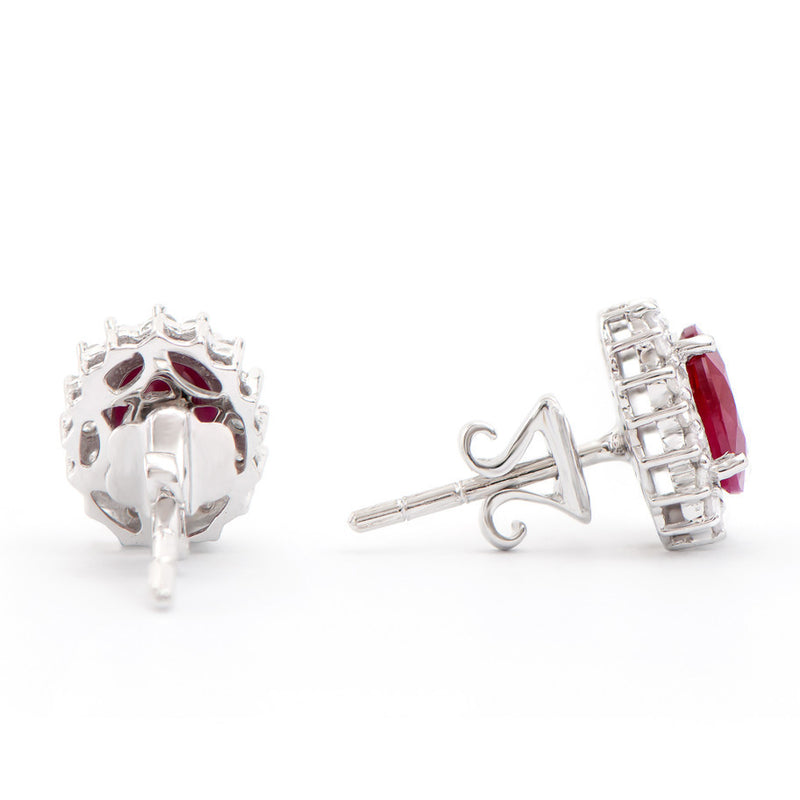 2.31 CTS CERTIFIED DIAMONDS & AFRICAN RUBY 14K WHITE GOLD DESIGNER EAR-RING