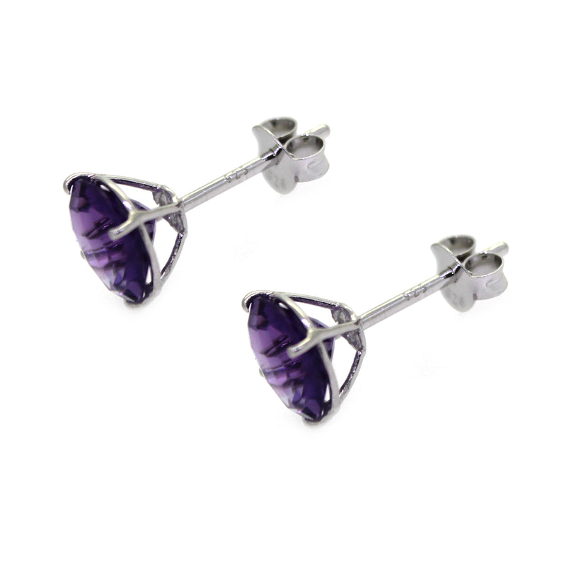 925 Sterling Silver Women  Stud Earring African Amethyst Round