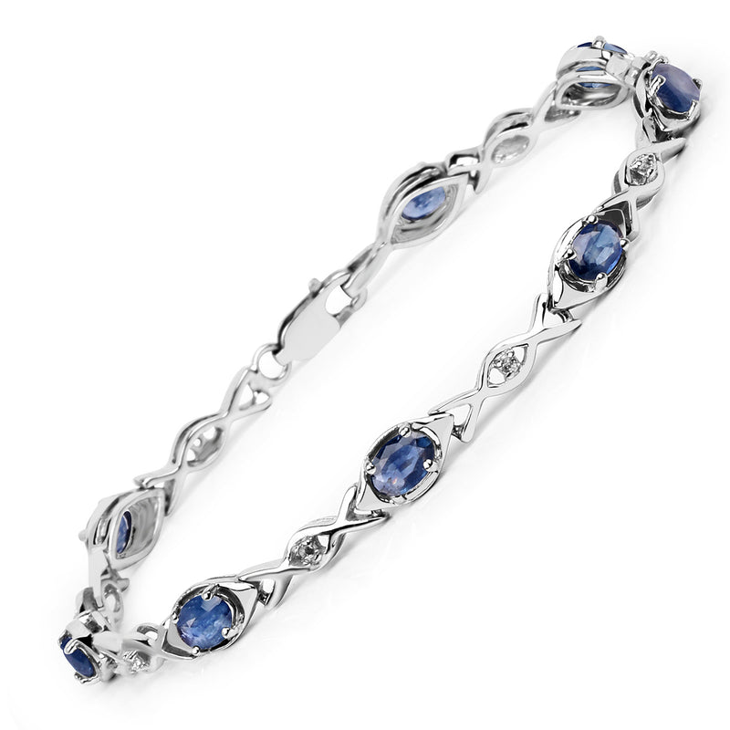 4.50 Carat Genuine Blue Sapphire and White Topaz .925 Sterling Silver Bracelet