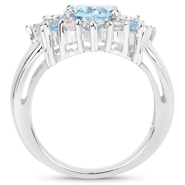 4.63 Carat Genuine Blue Topaz and White Topaz .925 Sterling Silver Ring