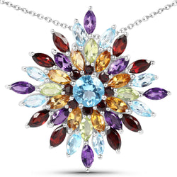 7.20 Carat Genuine Multi Stones .925 Sterling Silver Pendant