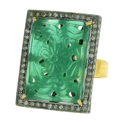 Carved Onyx Cockail Ring 925 Sterling Silver 18k Gold Diamond Jewelry