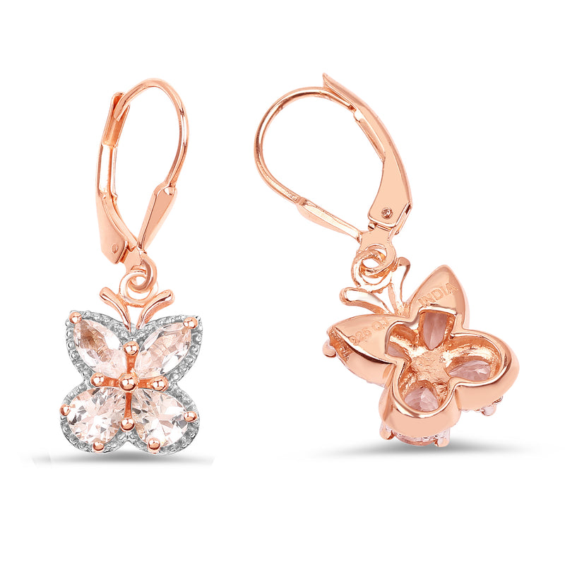 18K Rose Gold Plated 1.88 Carat Genuine Morganite .925 Sterling Silver Earrings