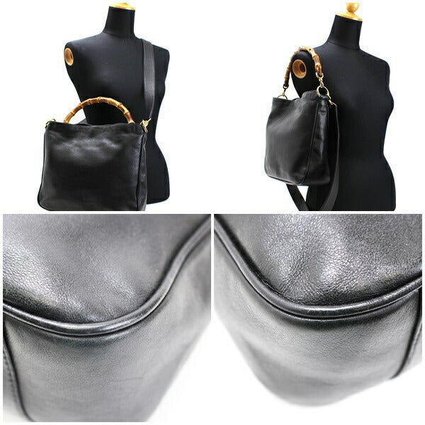 Gucci Bamboo 2WAY Handbag Shoulder Bag 001 2128 1688 Leather Black GUCCI Ladies