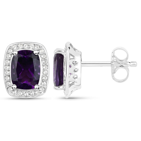 2.81 Carat Genuine Amethyst and White Topaz .925 Sterling Silver Earrings