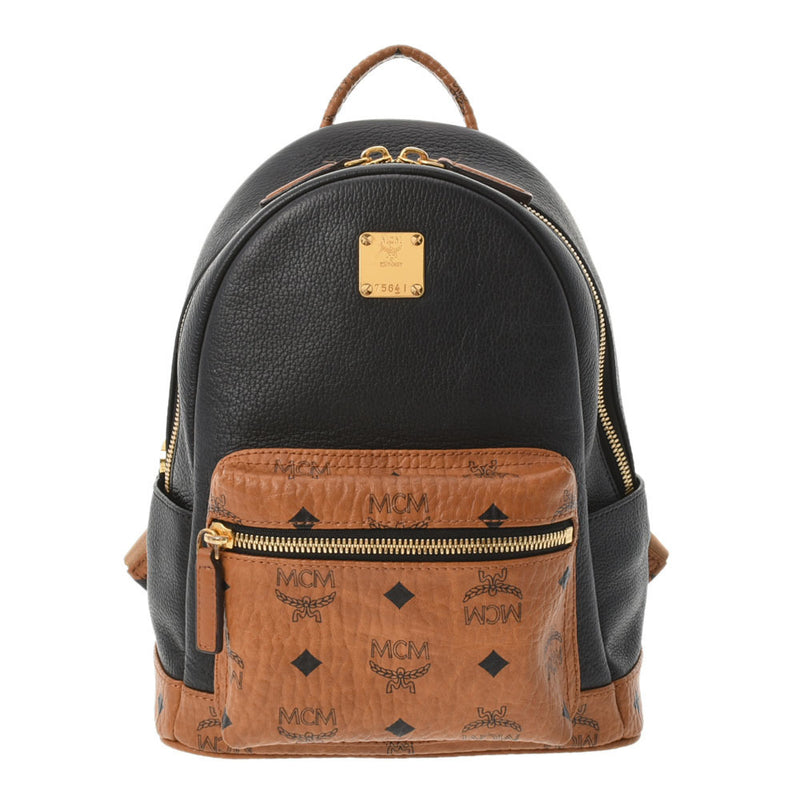 MCM Backpack Mini Studs Cognac / Black Womens PVC Leather Daypack