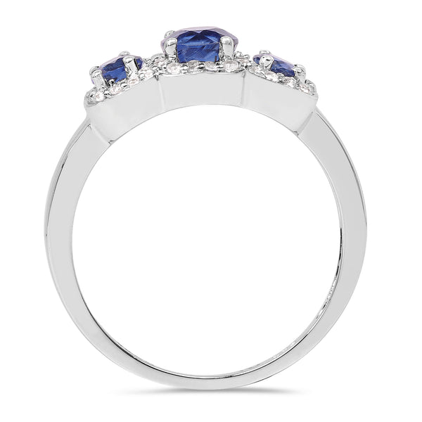 1.33 Carat Genuine Kyanite & White Topaz .925 Sterling Silver Ring