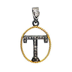 0.20ct Diamond Initial "T" Pendant 14k Gold 925 Sterling Silver Jewelry