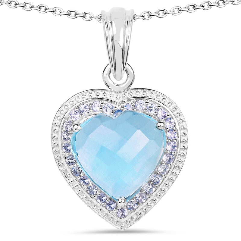 7.36 Carat Genuine Blue Topaz and Tanzanite .925 Sterling Silver Pendant