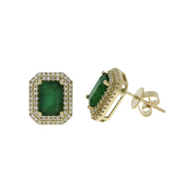 2.12ct Emerald Diamond Earrings 14KT Yellow Gold