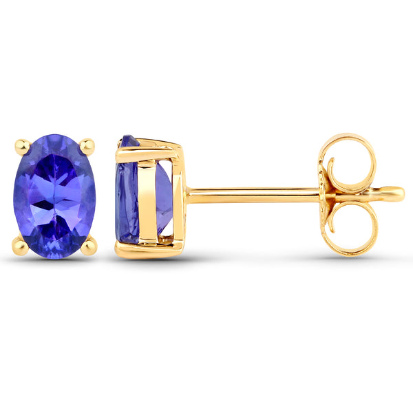 0.88 Carat Genuine Tanzanite 14K Yellow Gold Earrings