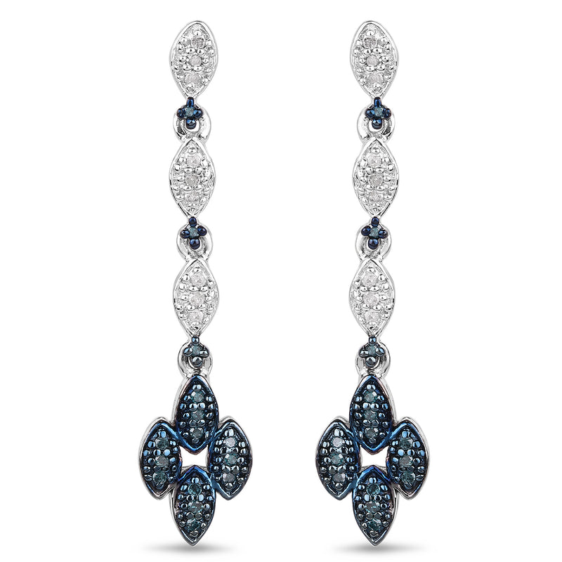 0.25 Carat Genuine Blue Diamond and White Diamond .925 Sterling Silver Earrings