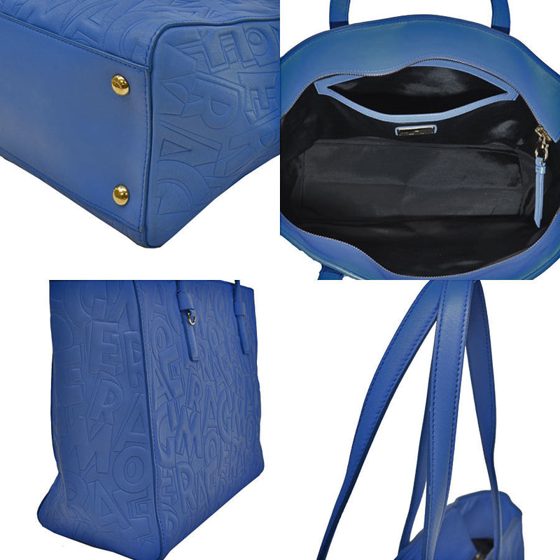 Salvatore Ferragamo Bag Blue Silver Leather Shoulder Tote Ladies