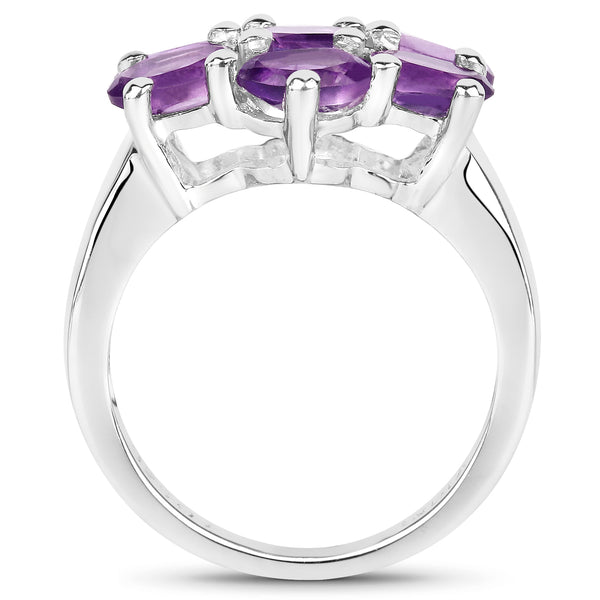 3.01 Carat Genuine  Amethyst .925 Sterling Silver Ring