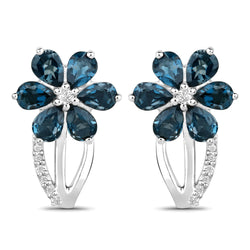 2.14 Carat Genuine London Blue Topaz and White Topaz .925 Sterling Silver Earrings