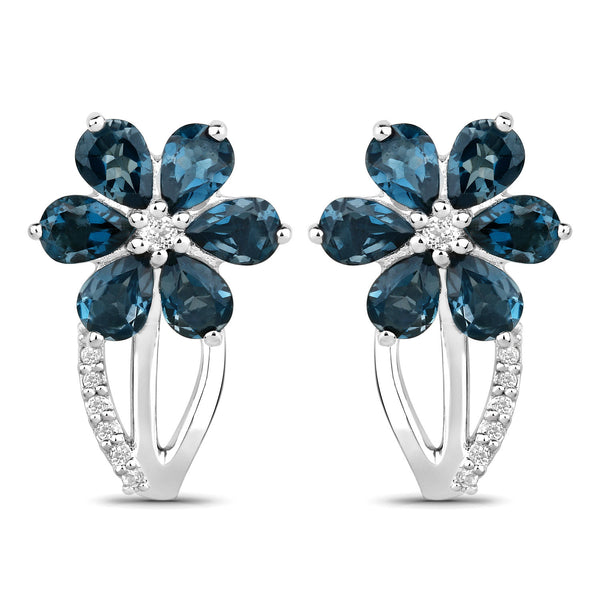 2.14 Carat Genuine London Blue Topaz and White Topaz .925 Sterling Silver Earrings