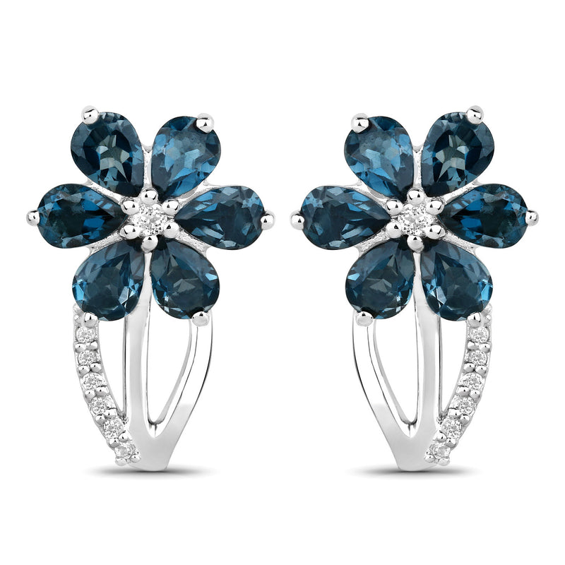 2.14 Carat Genuine London Blue Topaz and White Topaz .925 Sterling Silver Earrings