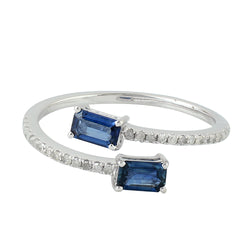 Blue Sapphire Bypass Ring 14k White Gold Diamond Fine Jewelry ct