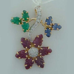 0.11Ct Diamond 18K Solid Gold Ruby Blue Sapphire Emerald Pendant Pave Jewelry