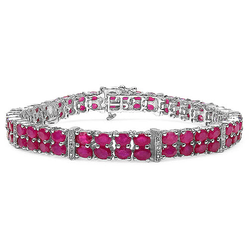 16.77 Carat Genuine Glass Filled Ruby & White Topaz .925 Sterling Silver Bracelet